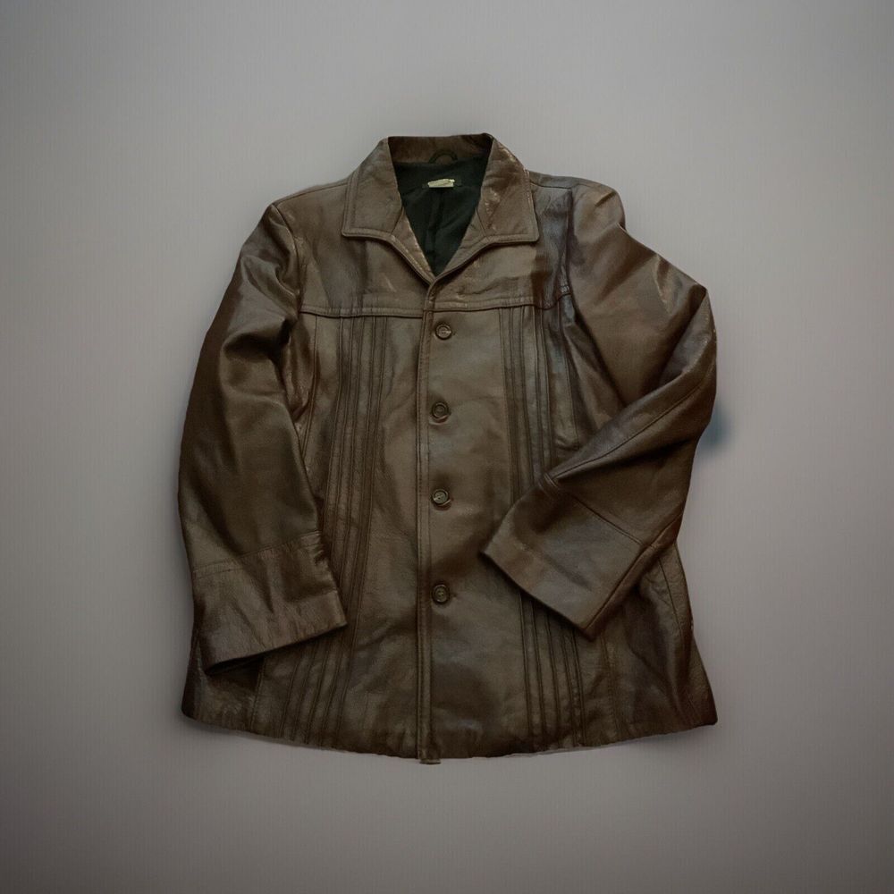 VTG Marquis Brown Leather Jacket Button-up Size 46